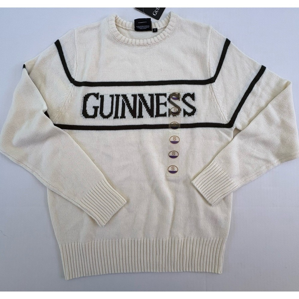 Guinness Cable-Knit Crew Neck Pullover Sweater White Black Men's Small NWT